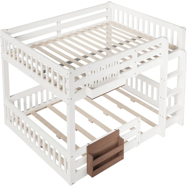 Merax Etagenbett, 140 x 200 cm, Kinderbett Aufbewahrungsfächer, Sicherheitsgitter, Leiter, ohne Matratze, Weiß – Bild 9