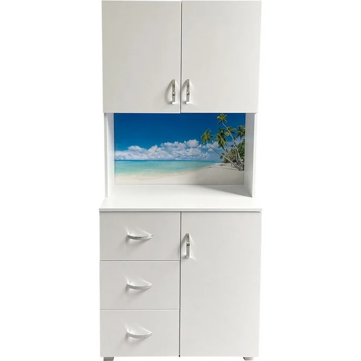 HTI-Living Mehrzweckschrank Schrank mit bedruckter Rückwand Palmen (Stück, 1-St, 1 Schrank) Highboard 6 Regalfächer 3 Schubladen – Bild 1