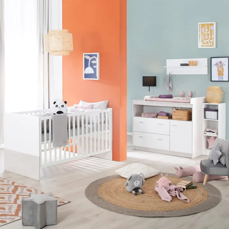 roba Kinderzimmerset 'Julia' 2-teilig - Bett 70 x 140 - Wickelkommode breit - Weiß / Gekalte Eiche