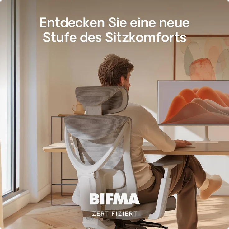 Desktronic Bürostuhl Verstellbarer Ergonomischer SitPro, Grau 3-Dimensional Armlehne, Integrierte 5-Wege-Lendenwirbelstütze – Bild 3