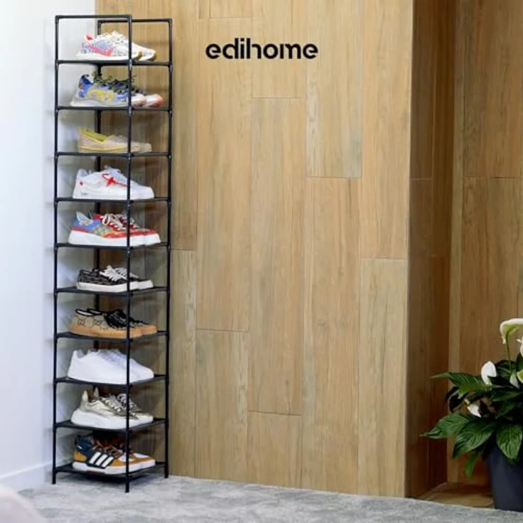 edihome, Schuhregal, 10 Ebenen, (33 x 33 x 173 cm), Schuhschrank Schmal, Schmale und hohe Schuhregale aus Kunststoff, Vertikal, Regal, Show Rack (10 Ebenen - L) – Bild 6