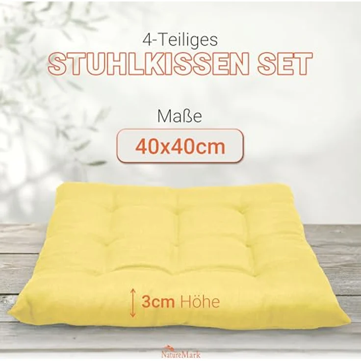 NatureMark Sitzkissen Sitzkissen 40 X 40 CM, Universal Sitzpolster Kissen, schadstoffgeprüft, Gelb – Bild 3