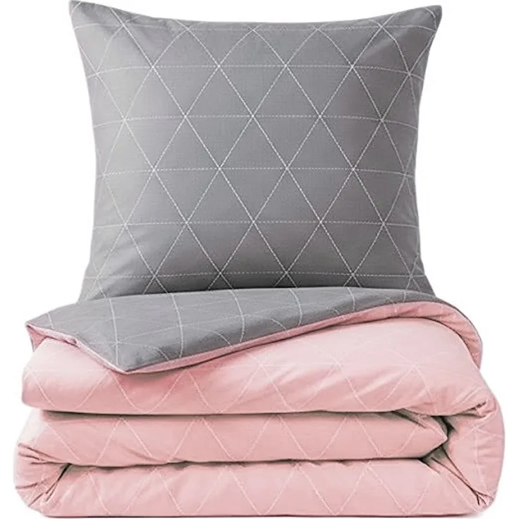 Renforce Bettwäsche mit Reißverschluss - Wendebettwäsche aus 100% Baumwolle, Rautendesign, Rosa 240x220 cm + 2 x 80 x 80 cm