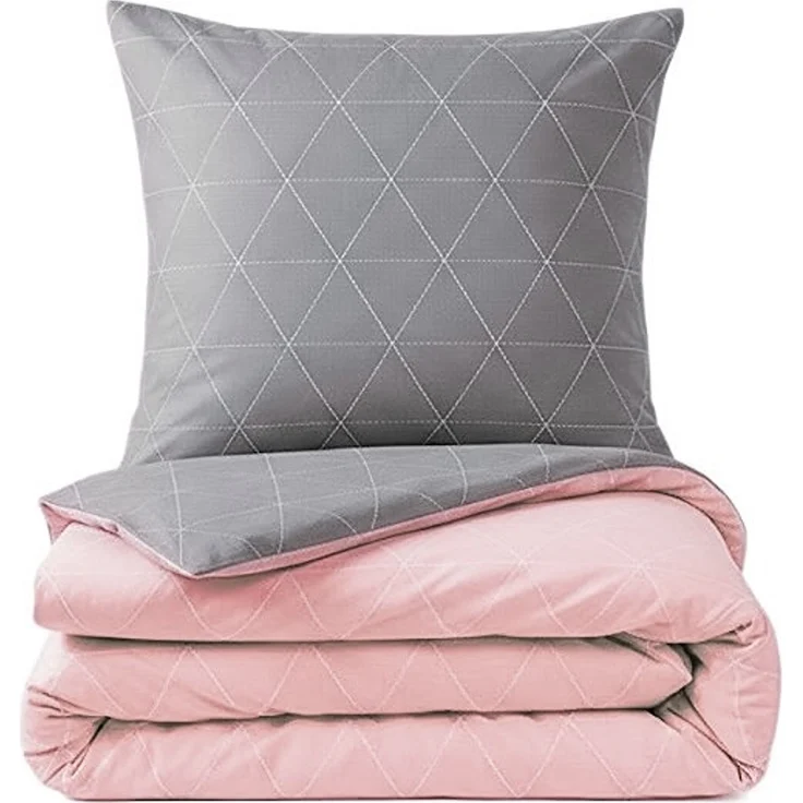 Renforce Bettwäsche mit Reißverschluss - Wendebettwäsche aus 100% Baumwolle, Rautendesign, Rosa 240x220 cm + 2 x 80 x 80 cm – Bild 1