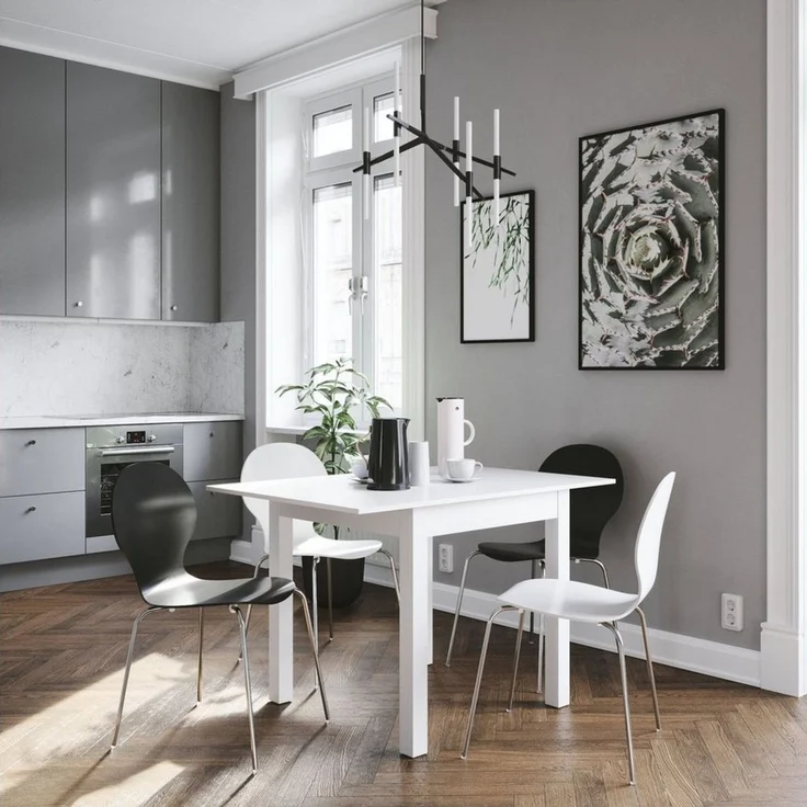 Newroom Esstisch quadratisch Weiß 80 cm, quadratisch ausziehbar bis 120 cm Weiß Küchentisch Speisetisch – Bild 4
