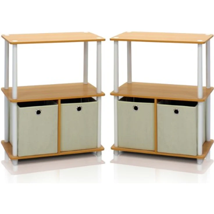 Furinno Go Green 3-Stufe 2-Bins Mehrzweck-Lagerregal, 2er-Set, Buche/Weiß – Bild 4