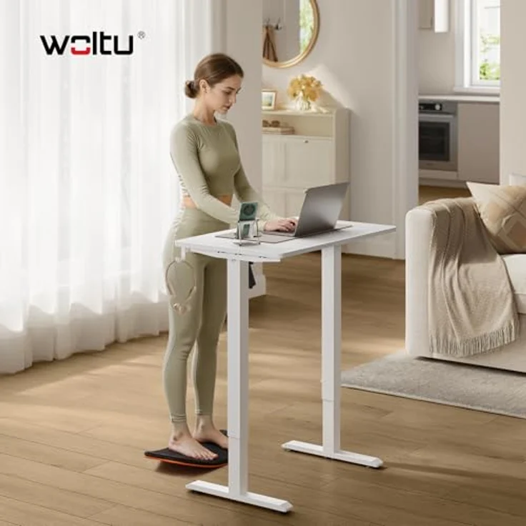 WOLTU Höhenverstellbarer Schreibtisch Elektrisch, kompakt mit Memory-Funktion & Kollisionsschutz, 80kg Tragkraft, geräuscharm, 80 x 48 cm, Weiß – Bild 2