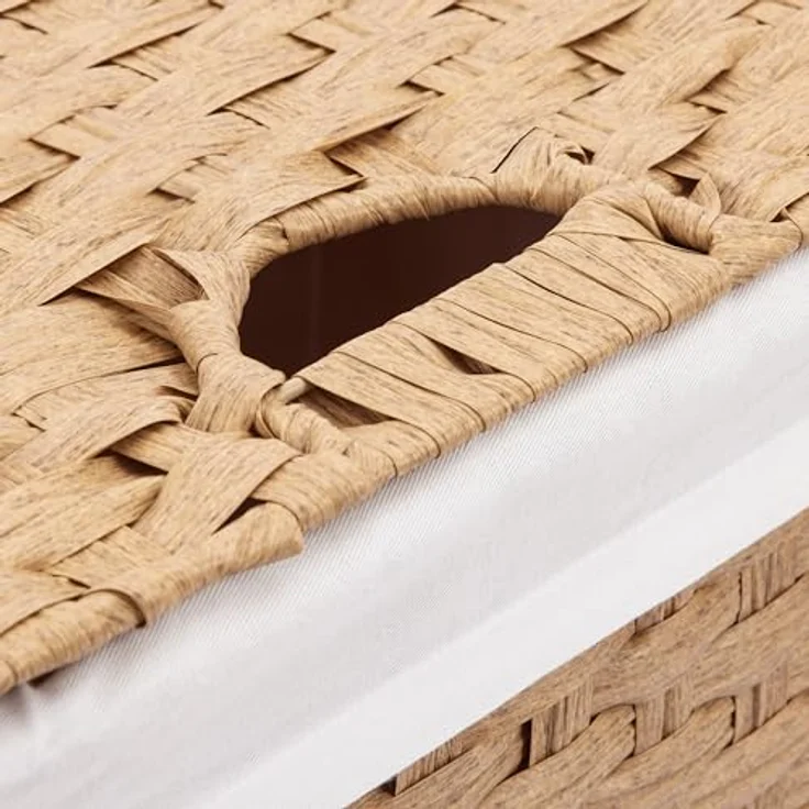 Seville Classics Premium handgewebter tragbarer Wäschekorb mit integrierten Griffen Haushaltsaufbewahrung für Kleidung, Bettwäsche, Laken, Canvas, Hellbraun, Rectangular Hamper – Bild 7