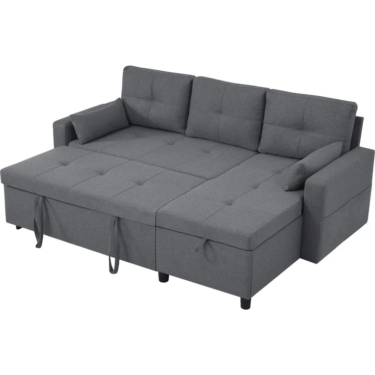 DESVIAE Schlafsofa L-Form mit Stauraum und Getränkehaltern 211x136x87 cm Leinenoptik Grau – Bild 7