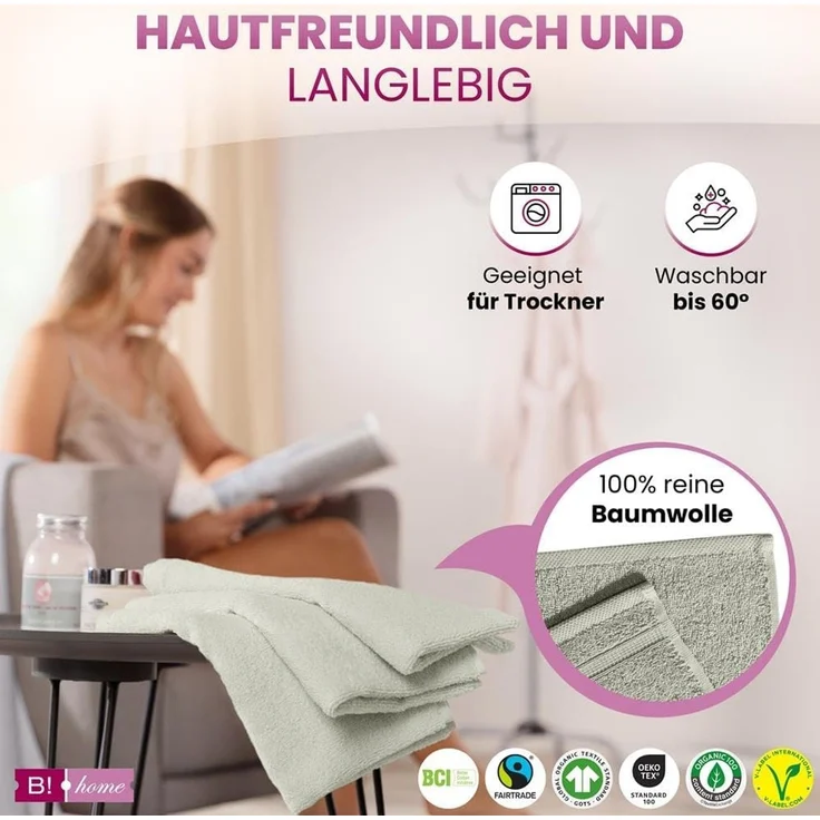 B!HOME Handtücher Set Saunatücher, Duschtücher, Gästehandtücher 100% Baumwolle, (Spar-Set, 8-St), flauschig saugfähig Frottee weich – Bild 5