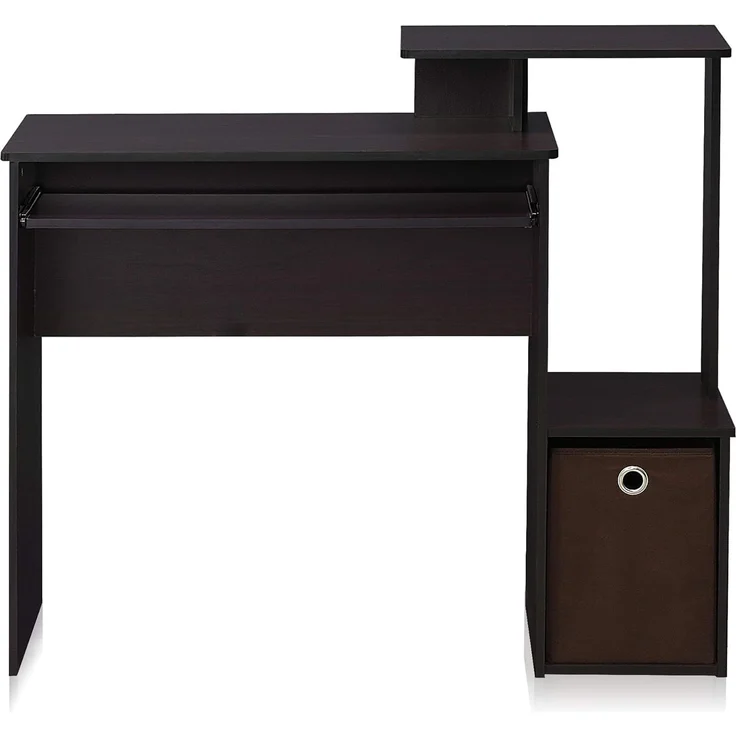 Furinno Econ Mehrzweck Home Office Computer Schreibtisch mit Ablage und Einschub, Holz, Dunkle Walnuss, 40x100. 08x86. 61 cm – Bild 1