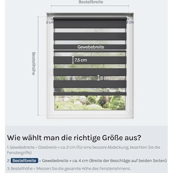 WOLTU Doppelrollo Klemmfix ohne Bohren Anthrazit 150x80 cm (LxB), Duo Rollo Zebrarollo Fensterrollo Klemmrollo Seitenzugrollo Easyfix lichtdurchlässig & verdunkelnd Rollos für Fenster und Tür – Bild 7