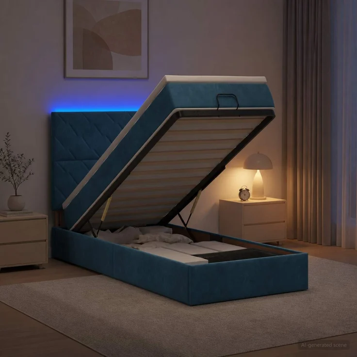 vidaXL Ottoman-Bett mit Matratze und LED Dunkelblau 100 x 200 cm Samt 3458359 – Bild 4