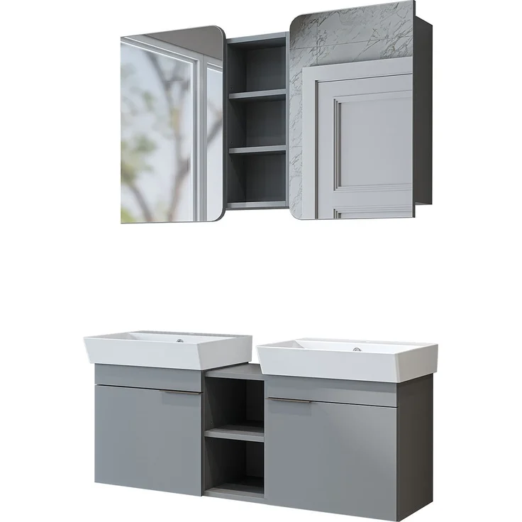 Skye Decor '2952' Badmöbel-Set mit Waschbecken & Spiegel (2-teilig), Esche, 120 x 54 x 38,6 cm – Bild 5