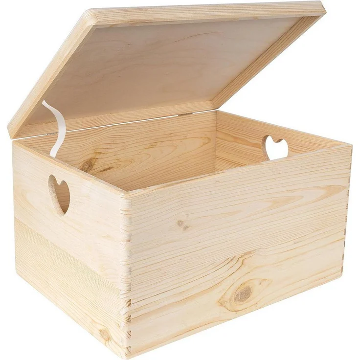 Creative Deco Aufbewahrungsbox Holzkiste mit Deckel Erinnerungsbox Holzbox, herzförmige Griffe – Bild 1
