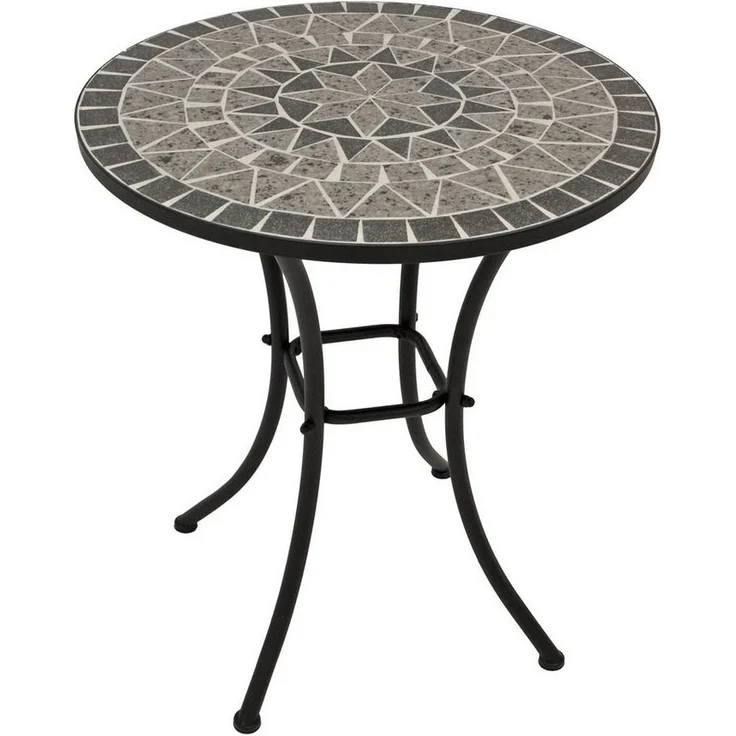 DEGAMO Bistrotisch SIENA (1-St), 60cm rund, Gestell Eisen schwarz, Tischplatte Mosaik grau/weiss – Bild 1