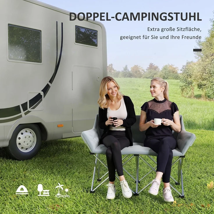 Outsunny Campingstuhl mit Armlehnen, Seitentasche (2 Sitzer Faltstuhl, 1 St), bis 240kg belastbar, für Garten Camping Strand – Bild 4
