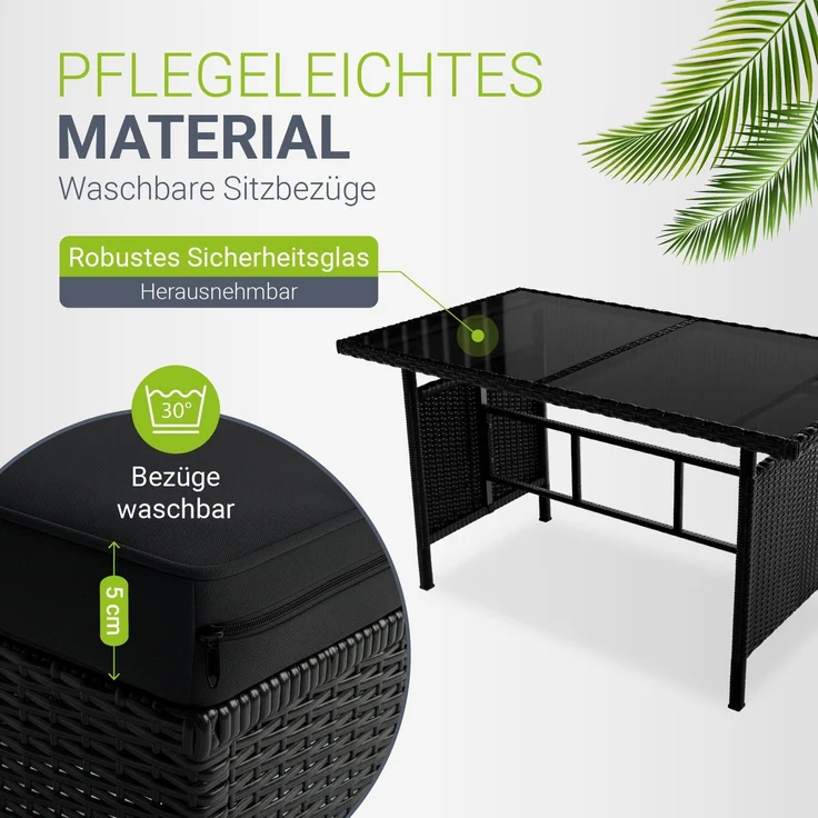 Juskys 'Manacor' Lounge mit Sofa, Tisch, 2 Hocker & Kissen, Polyrattan schwarz-grau, 7 Personen – Bild 3