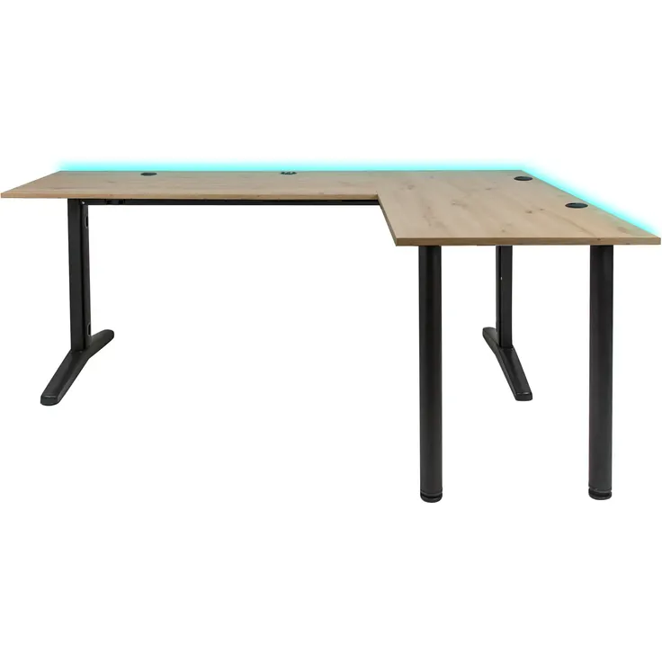 SyberDesk Gaming Eckschreibtisch V2 LED, 197 x 132 cm, RGB Gaming Tisch L-Form, USB-HUB, Kabelmanagement, Artisan-Eiche, (Rechts-Eichenstil) – Bild 2