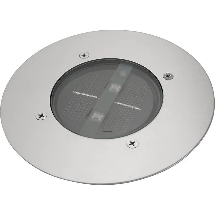 Solar LED Bodeneinbaustrahler CARLO für Außen, Edelstahl rund Ø14cm IP67