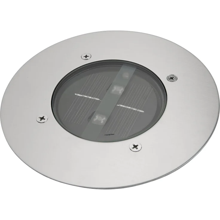 Solar LED Bodeneinbaustrahler CARLO für Außen, Edelstahl rund Ø14cm IP67