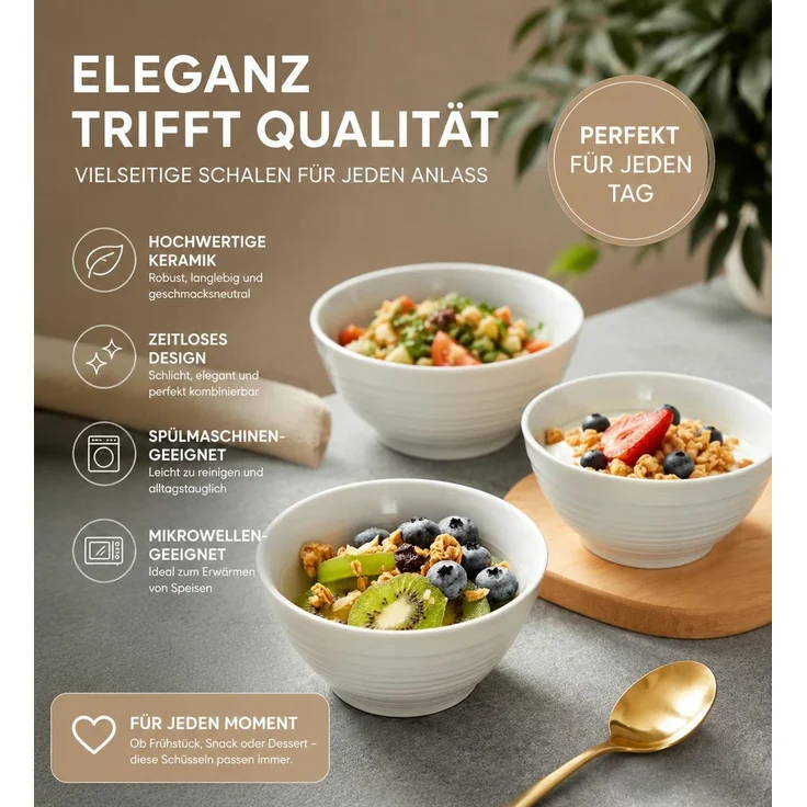 Schüssel Set 6 Stück Keramik Schüsseln, 350 ml Schalen, Dessertschalen, Obstschalen – Bild 5