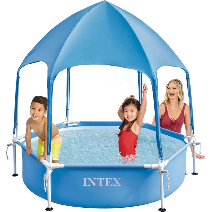 Intex 28209NP Metallrahmen-Pool mit Überdachung, Laminiertes Vinyl blau, Ø 183x165 cm – Bild 1