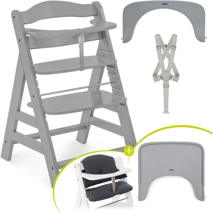 Hauck Hochstuhl Alpha Plus Grey, Holz Kinderhochstuhl verstellbar mit Essbrett Wooden Tray & Sitzkissen – Bild 5