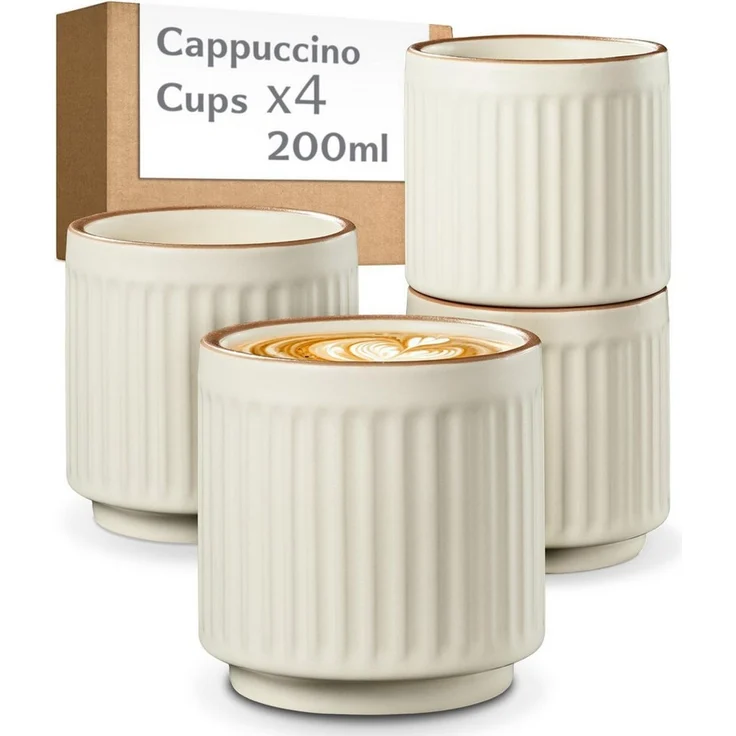 Cosumy Tasse Kaffeetassen Set 4 St. vertikal stapelbar Keramik - Rillenoptik, 4-tlg, Keramik, Vertikal stapelbar, platzsparend, dickwandige Keramik mit Rillenoptik – Bild 1