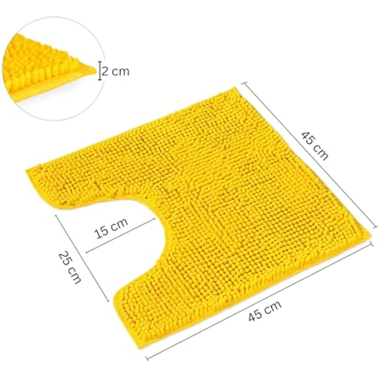 WohnDirect Badematte 45x45 cm MIT WC Ausschnitt | Gelb - rutschfest & Waschbar - Badezimmerteppich zum Set kombinierbar, Badvorleger, WC Garnitur, Badteppich – Bild 3