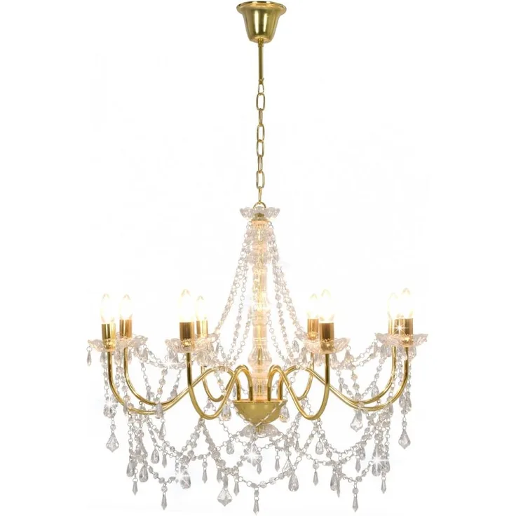vidaXL Kronleuchter mit Perlen Golden 8 x E14-Fassungen 281607