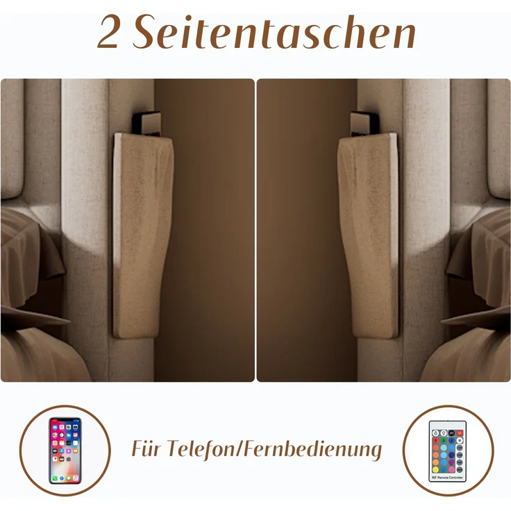 Einzelbett 90x200 cm mit Kopfteil, LED-Beleuchtung, USB Type-C Steckdose, Stauraum & Baumwoll-Leinenbezug,Beige – Bild 9