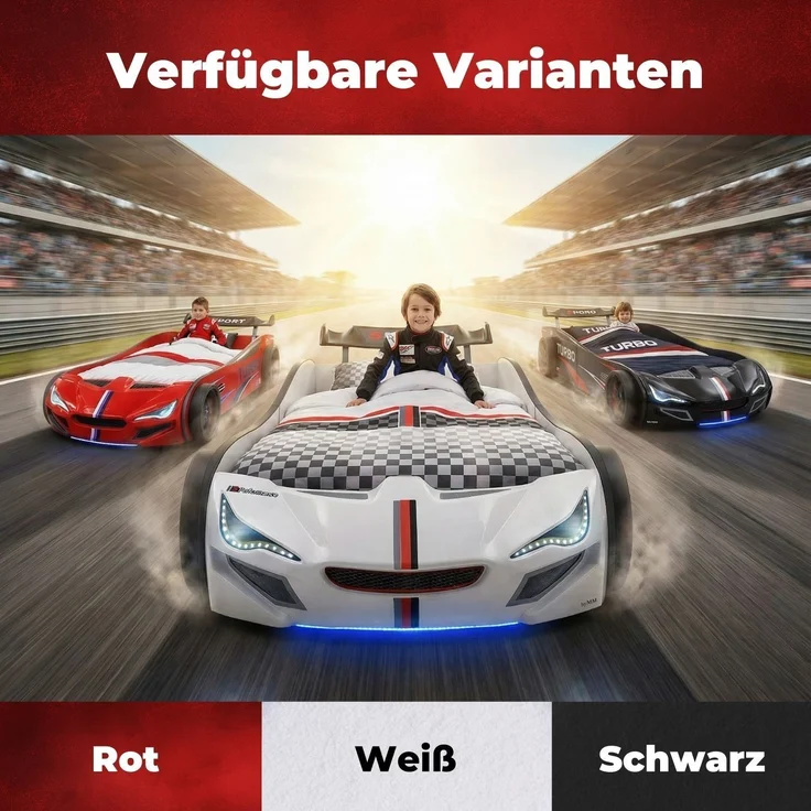 Autobett GTE Kinderbett im Rennwagen-Design mit Lattenrost Farbe Schwarz – Bild 7