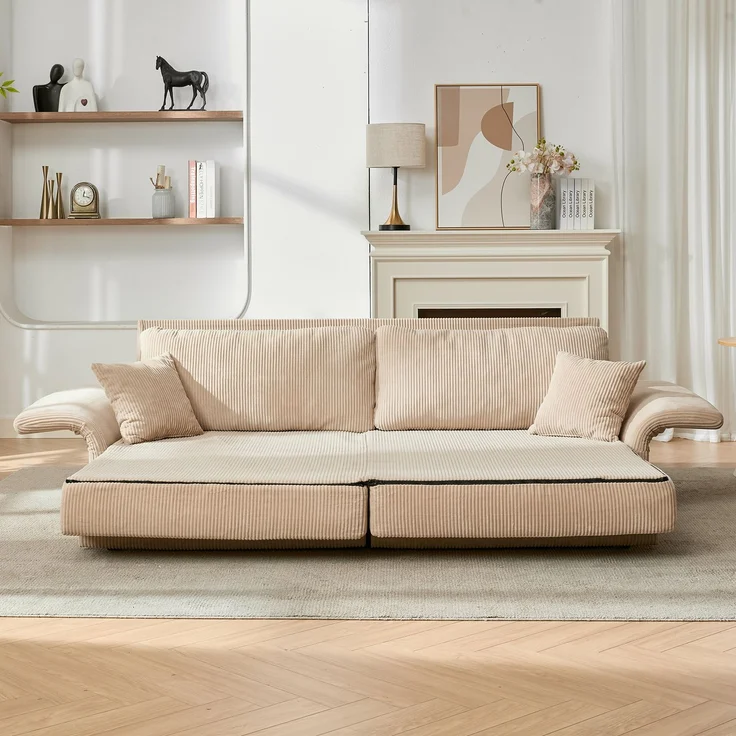 ZUBALIYA Schlafsofa 69.00x23.00 cm, mit Cordbezug, für Wohnzimmer und Apartments, mit stabilem Untergestell, Beige – Bild 9