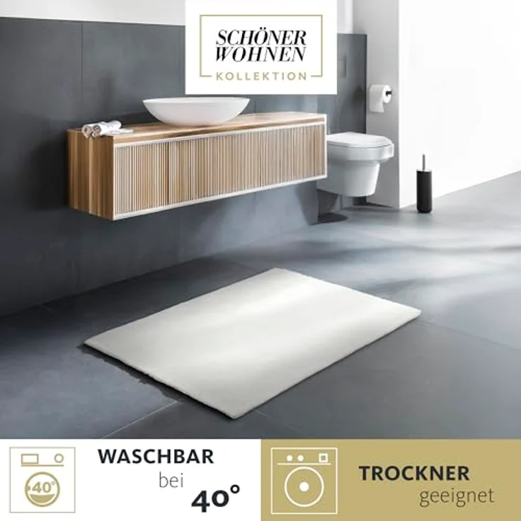 Schöner Wohnen Kollektion Badteppich 'Bahamas', creme, 60 x 90 cm, 100% Baumwolle, waschbar bei 40°C, Trocknergeeignet, wendbar – Bild 2