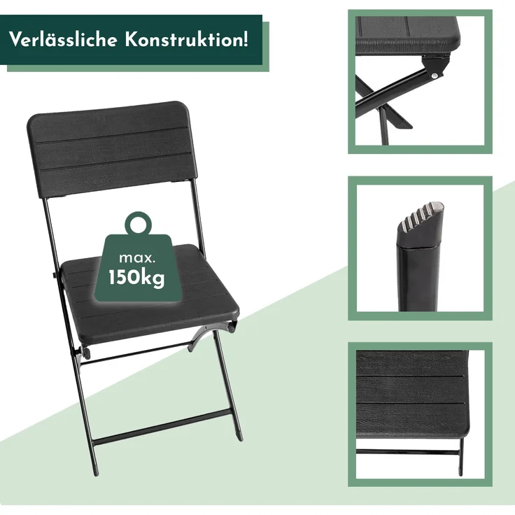 Klappstuhl 2er Set Stühle, schwarz Holz-Optik, Campingstuhl – Bild 3