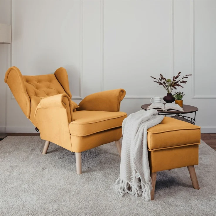 Sessel Ohrensessel ALISON inkl. Hocker in Stoff Trinity Honiggelb – Bild 4