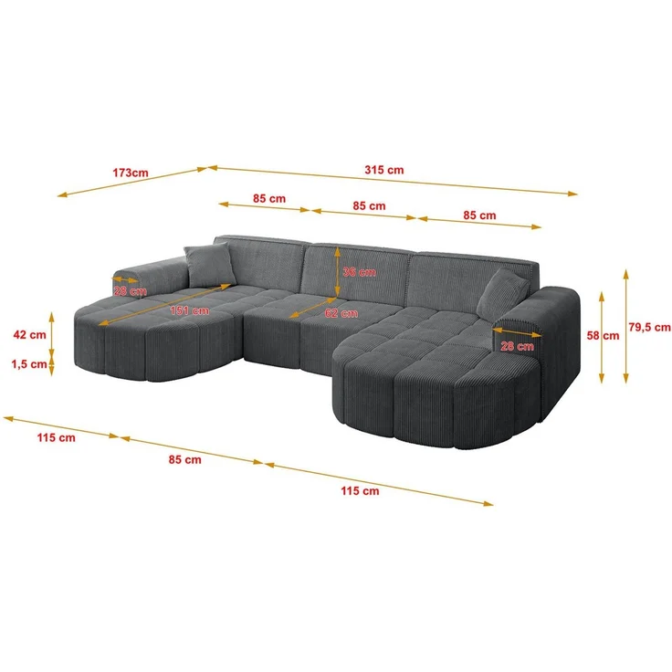 ALTDECOR Wohnlandschaft Livo-U1, Sofa Praktische Bequeme Funktionsecke Couch U-Form Eckcouch, Corner Sofa U-Form Vielseitige Sofa Wohnlandschaft Wohnzimmer – Bild 4