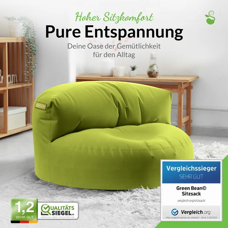 Green Bean® Sitzsack ergonomische Rückenlehne, waschbarer Bezug, mit Füllmaterial grün, 90x50 cm – Bild 2