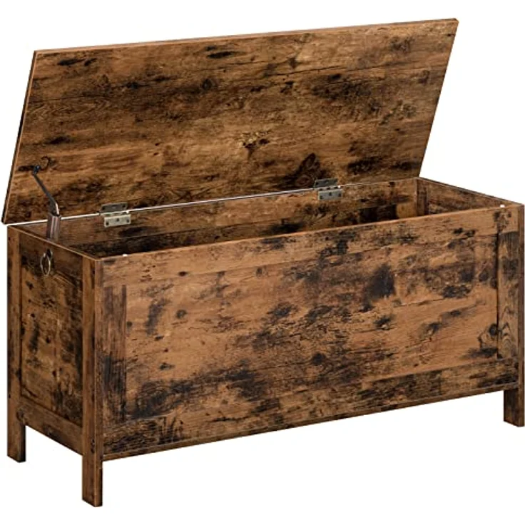 HOOBRO Truhen, Sitzbank mit Stauraum, Spielzeugtruhe mit Deckel, Schuhbank, Sitztruhe, Aufbewahrungstruhe, Robust, Sicherheitsscharniere, Schlafzimmer, Wohnzimmer, 100 cm, Dunkelbraun EBF100CW01 – Bild 2