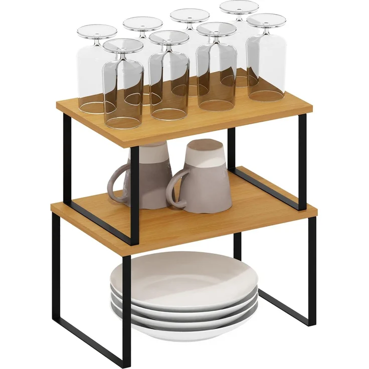 Furinno Ravel Mehrzweck erweiterbare, stapelbare Küchenarbeitsplattenregale, 2er-Set, Buche/Schwarz – Bild 1