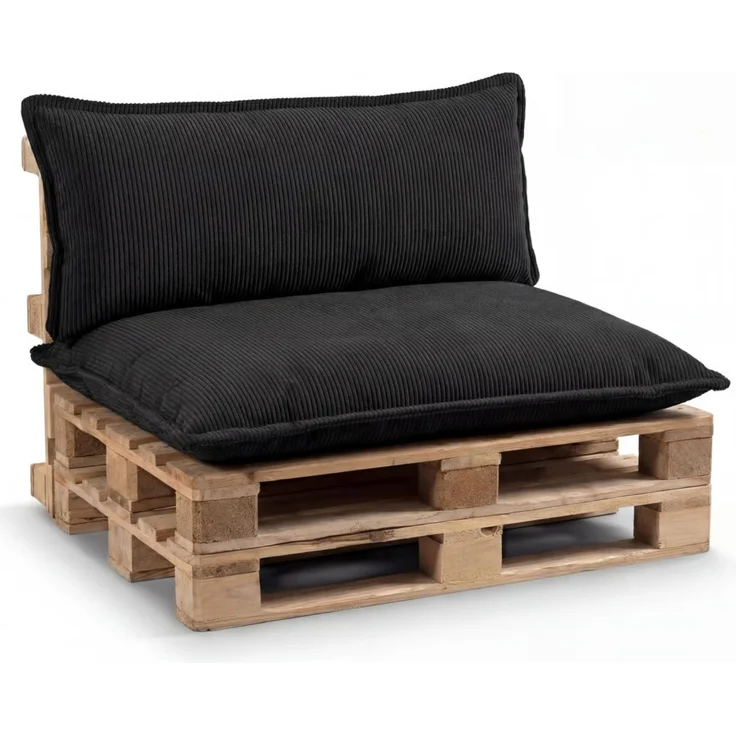 Gutekissen® Palettenkissen Glatte Kissen mit Paspel, Palettenauflagen Sitzkissen Rückenlehne Glatt PLL (Schwarz, Eckkissen 70x40)