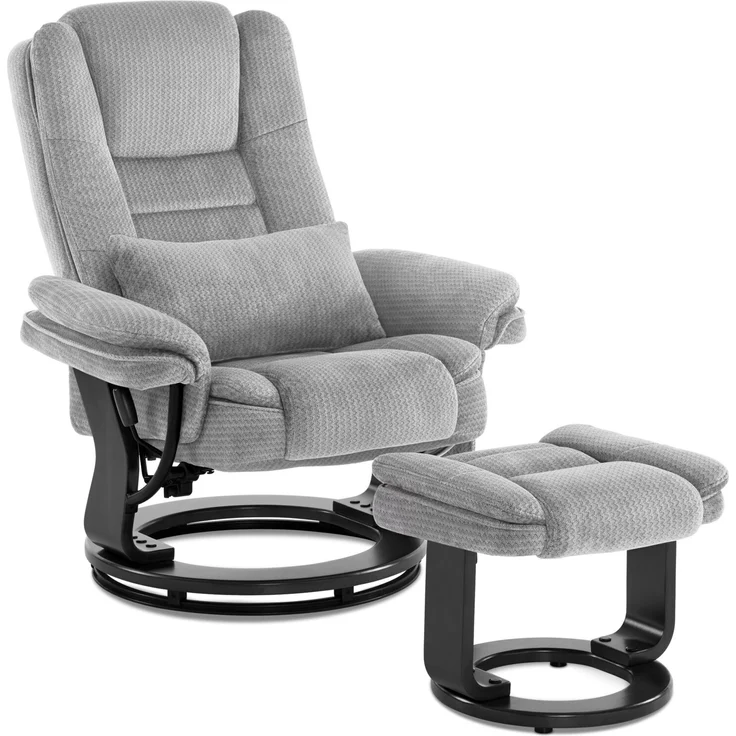 M MComboRelaxsessel mit Liegefunktion, 360°Drehbarer Fernsehsessel mit Hocker, bis 120 Kg Belastbarer TV-Sessel für Wohnzimmer, mit Kissen & Seitentasche, Lesesessel Bequem, 9099 (Hellgrau-Stoff) – Bild 1