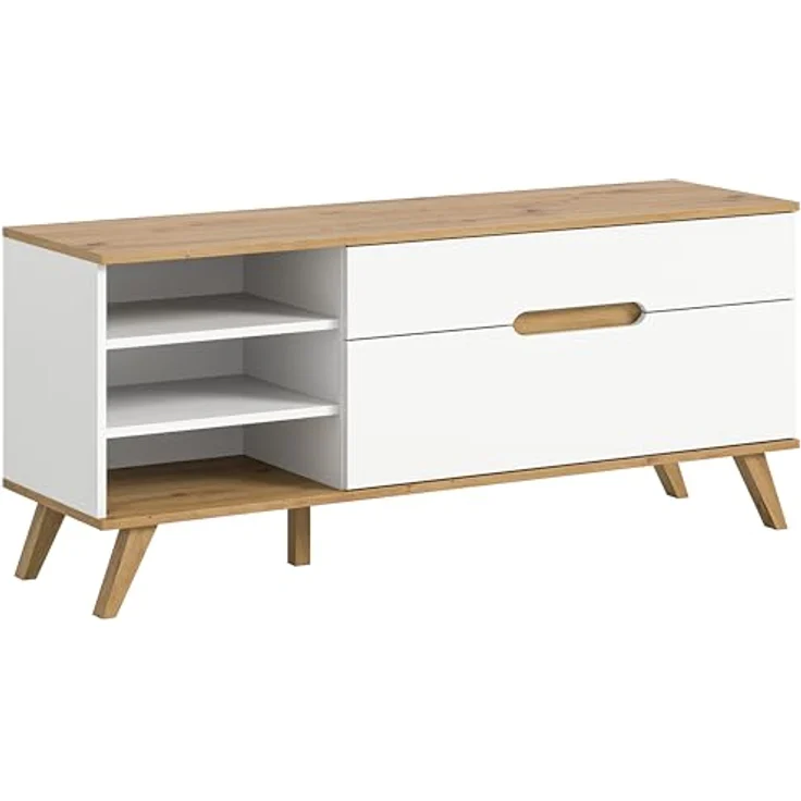 Xonox Lowboard, Weiß, Holzwerkstoff, 140x60x40 cm, mit Schubkasten und offenen Fächern, FSC®-zertifiziert – Bild 1