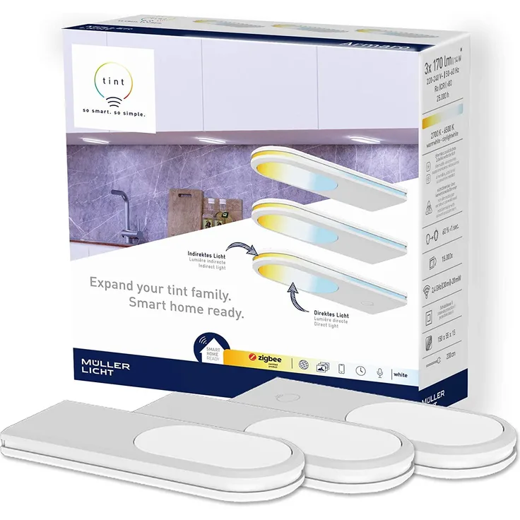 Müller Licht tint LED Unterbauleuchte Armaro 3er 15x5,5 cm RGBW Smart