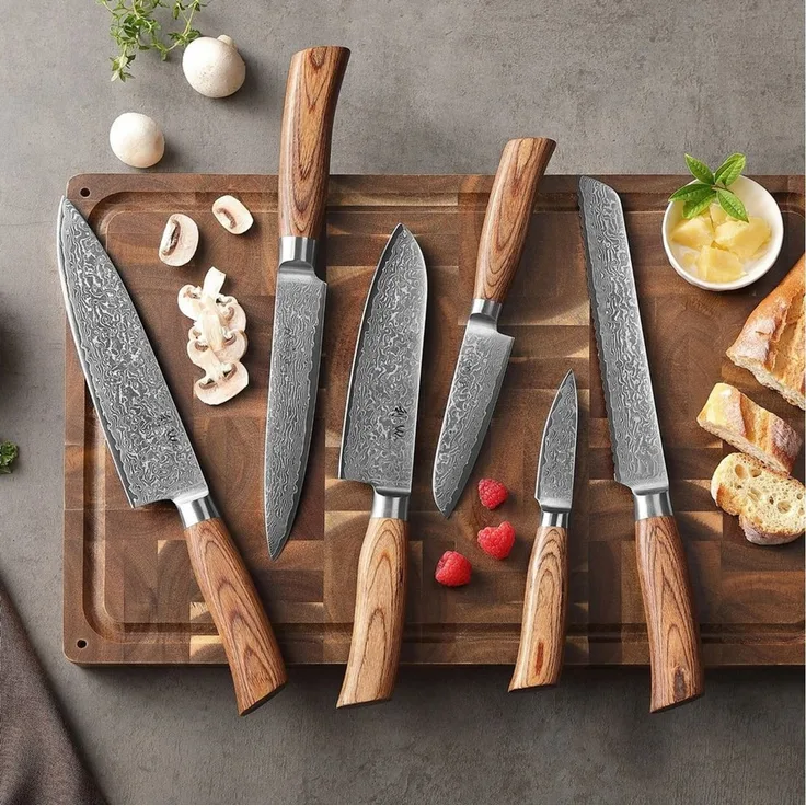 Wakoli Messer-Set Edib Pro 6 Damastmesser I Küchenmesser Kochmesser I 8-20cm Klingen (Damastmesser mit Geschenkbox, 6-tlg, 6er Damastmesser-Set mit Holzbox), 67 Lagen Damaststahl, VG-10 Stahlkern