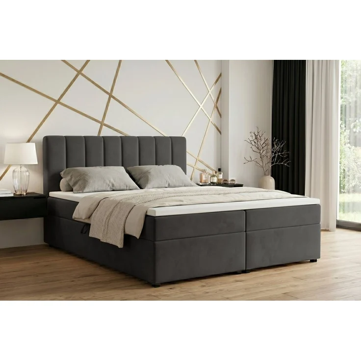 Deine Möbel 24 Boxspringbett VIKA Komplettbett Polsterbett Boxbett Bonellfederkernmatratzen H3 (Boxbett Taschenfederkern-Matratzen H4 optional, 1-St, Matratzen H3 / H4 zur Auswahl, Beige Grau Hellgrau Dunkelgrau Schwarz), inkl Topper Bettkästen, 120x20... – Bild 2