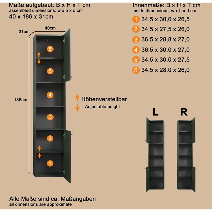 Badezimmer Hochschrank Bliss in grün 40 x 186 cm – Bild 7