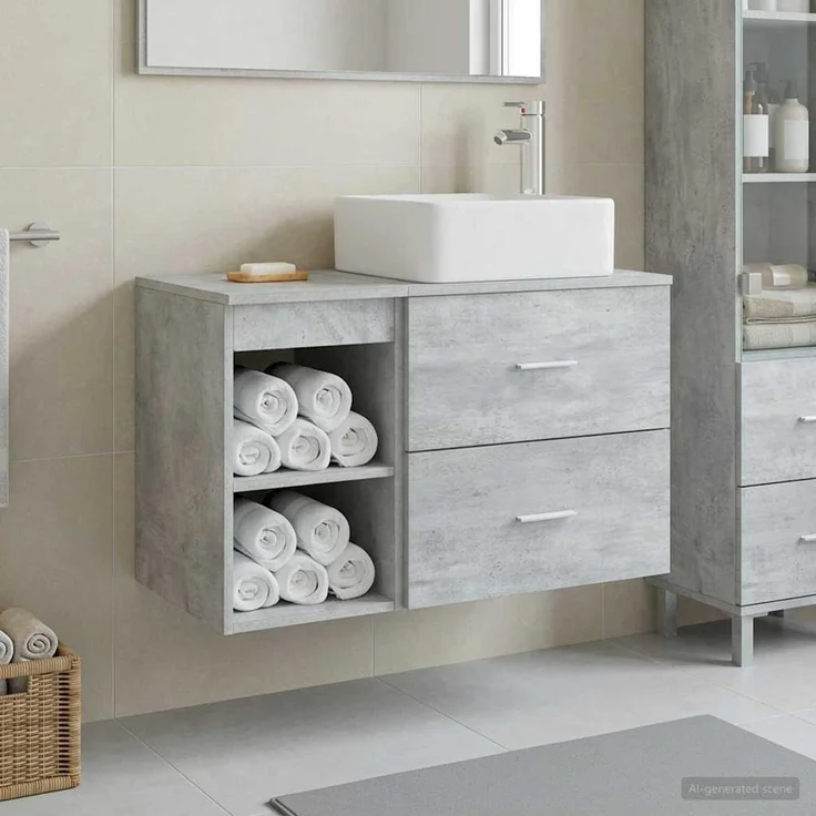 vidaXL Badezimmerschrank-Set 2 stk. Betongrau 79,5 x 41 x 80 cm 3403883 – Bild 1