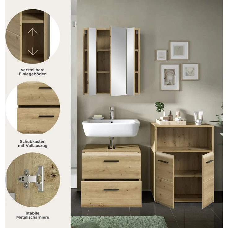 Badkombination (B/H/T: 135x185x30 cm) in Artisan Oak Nachbildung und Artisan Oak Nachbildung – Bild 7